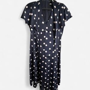 DKNY Black and White Polka Dot Midi Dress